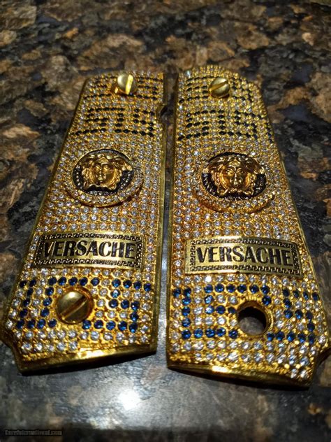 versace gun grips for sale|1911 guns Grip versace with diamonds 24k gold plated.